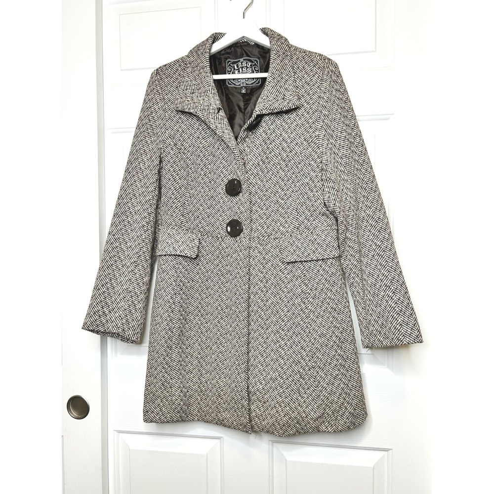 Last Kiss Herringbone Pea Coat‎ XL Wool Blend Mid Length